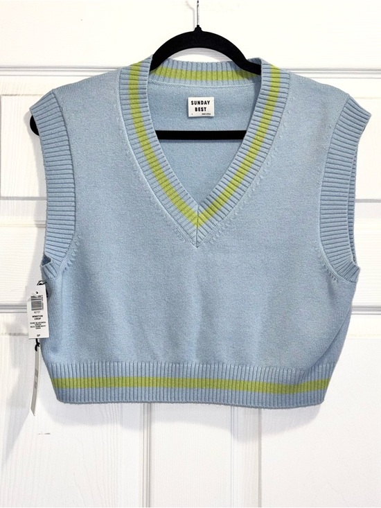 Aritzia Sweaters - NWT Aritzia Sunday Best Winston Cropped Sweater Vest Merino Wool Blue Sz Small